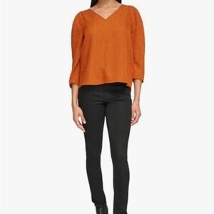 🧡🌲NWT Calvin Klein Burnt Orange or Dk Green Chiffon V-Neck Blouse sizes S and M